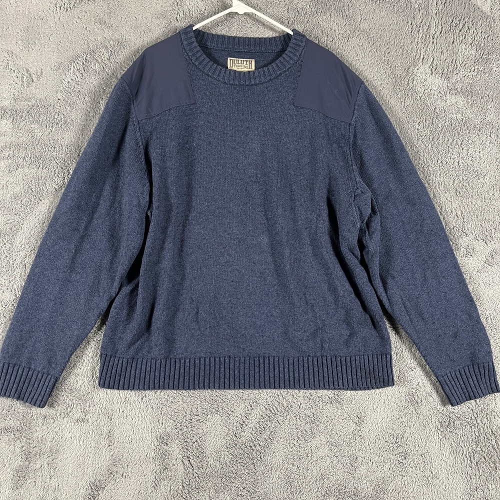 Duluth Trading Co Knit Sweater Mens XL Navy Blue Cotton Wool Blend Crewneck